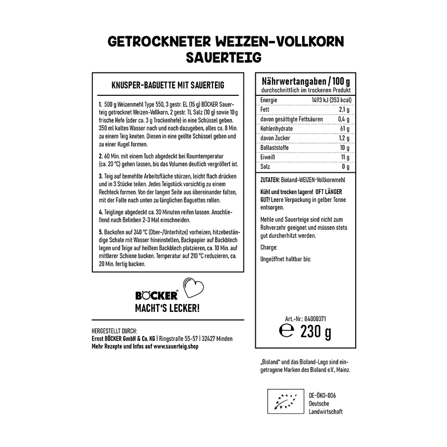 BÖCKER Sauerteig getrocknet Weizen-Vollkorn 
