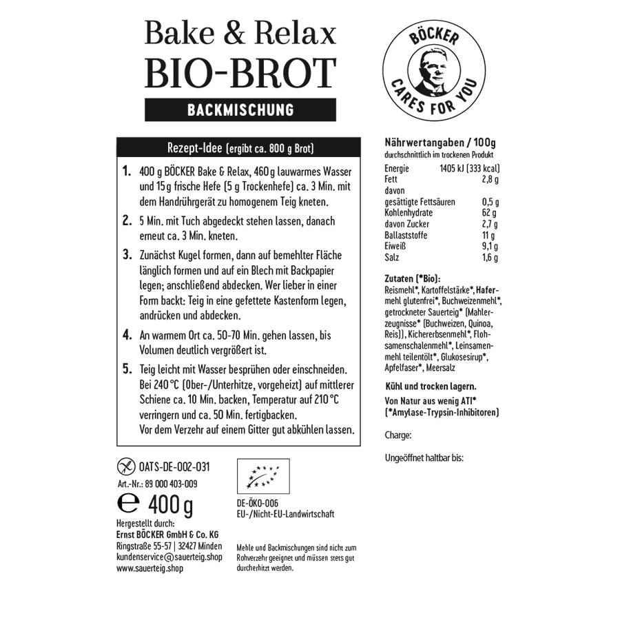 BÖCKER Cares For You Bake & Relax Bio-Brot Backmischung 