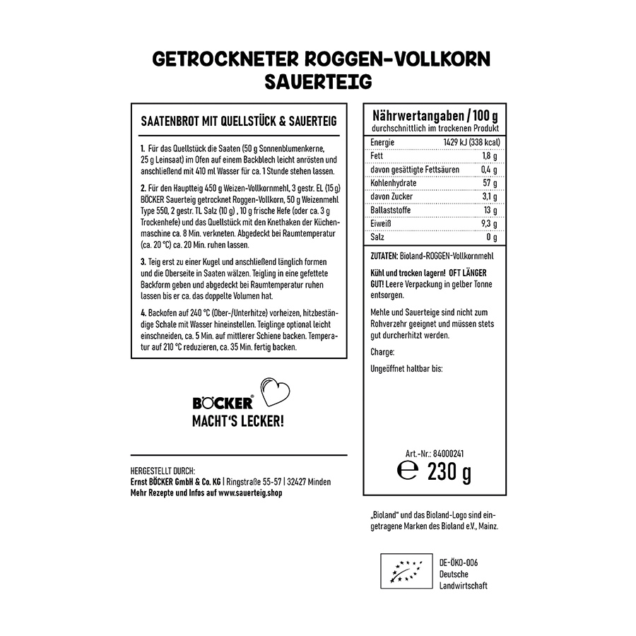 BÖCKER Sauerteig getrocknet Roggen-Vollkorn 